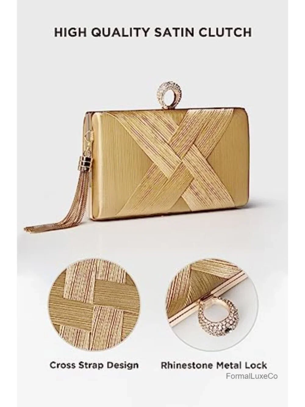 Evening Bag Tassel Pendant Clutch Rhinestone Satin Clutch Purse for Party Prom